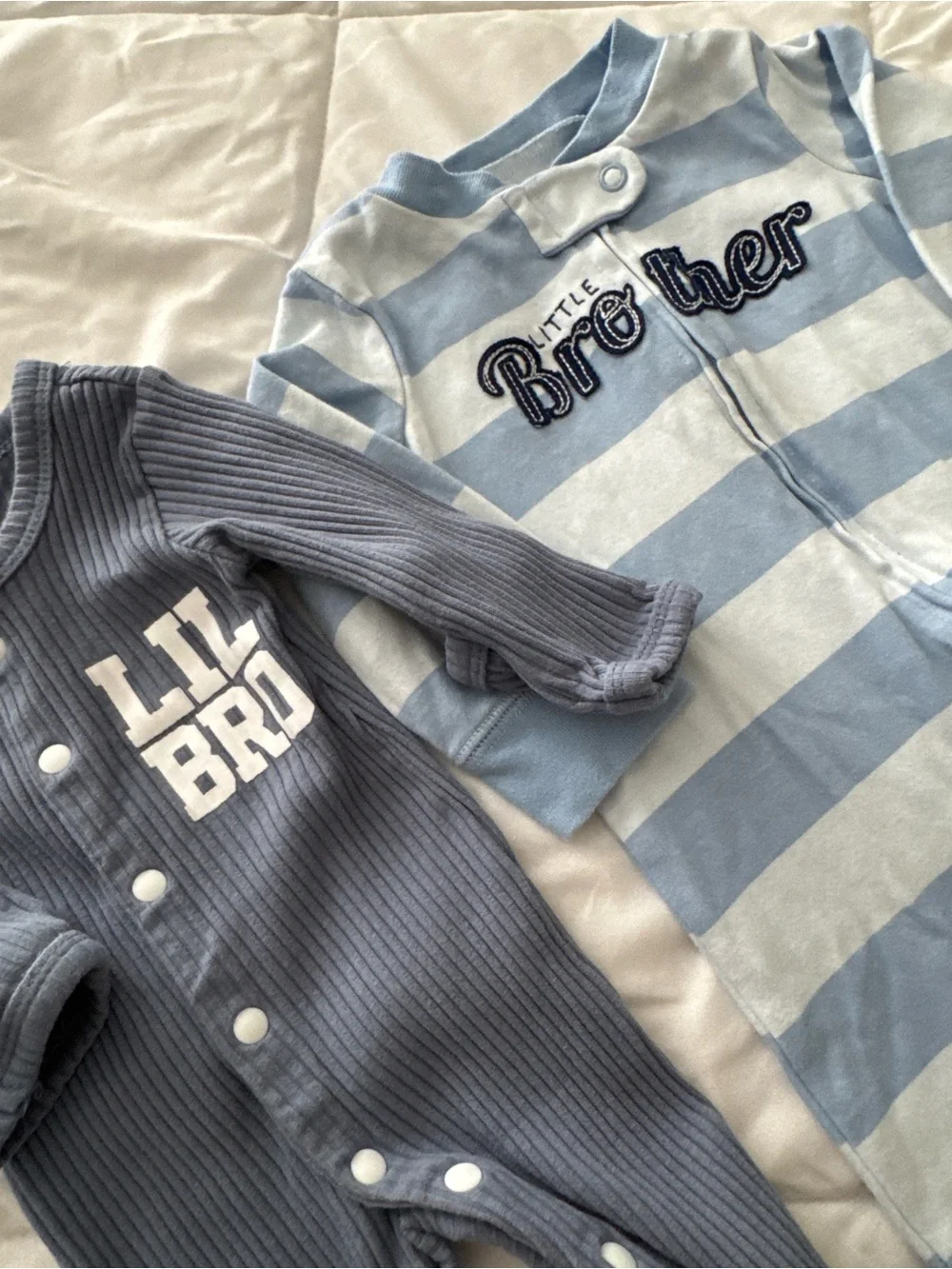 Carter's Blue Striped & Solid 'Little Brother' Footed One-Piece Set